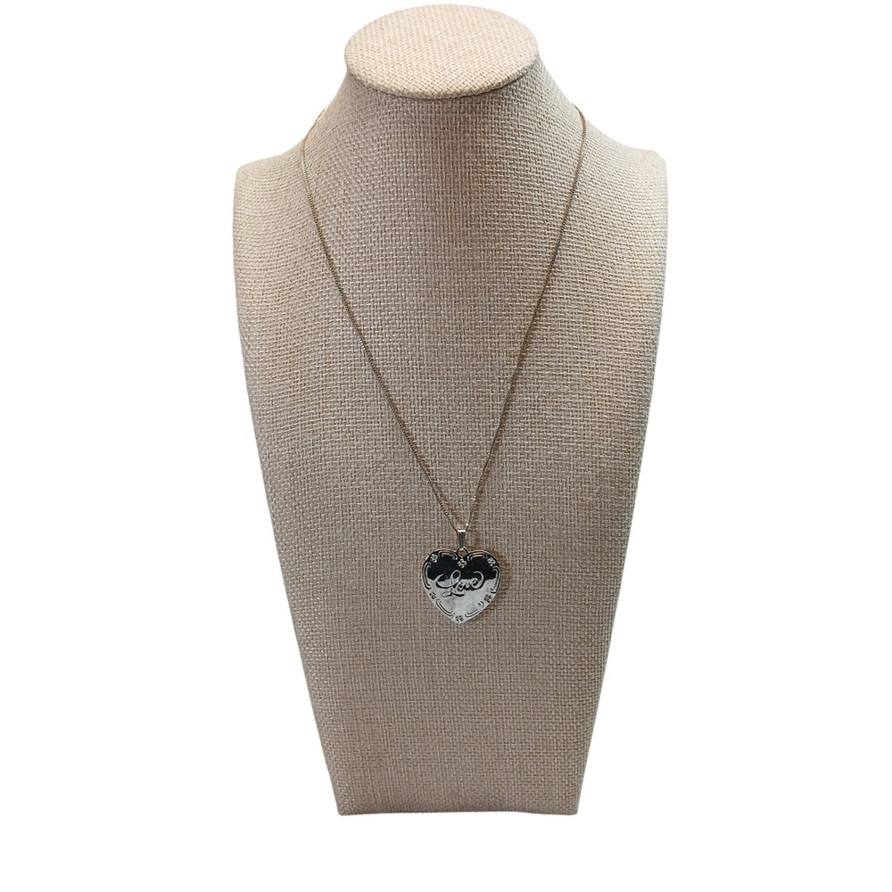 Vintage Joan Rivers Sterling Silver 925 Chain Reverse Love Heart Floral Necklace